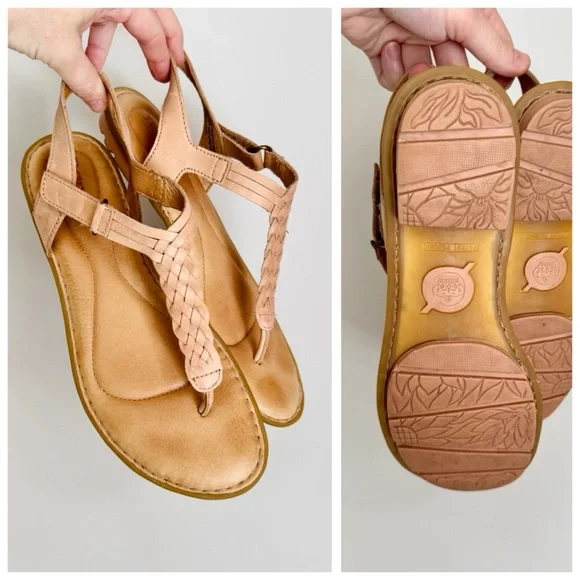 BORN Yarrow Braided Leather T-Strap Woven Boho Flat Sandals, Blush (Nude) sz. 8 - Picture 6 of 14